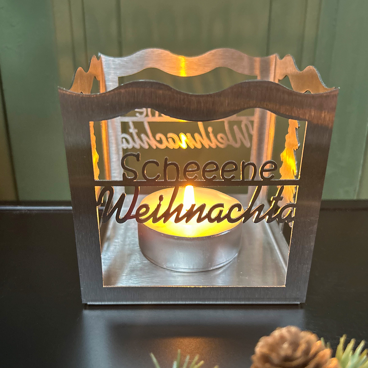 Edelstahl Windlicht "Scheene Weihnachta"