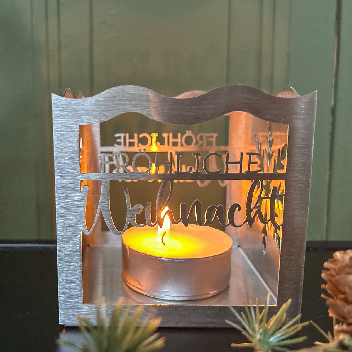 Edelstahl Windlicht "Fröhliche Weihnacht"