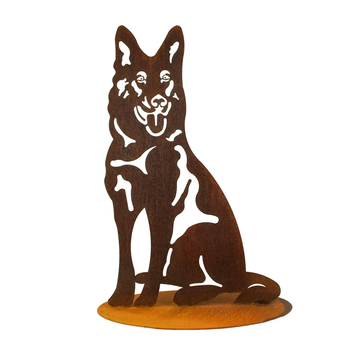Schäferhund Edelrost Dekofigur, auf Platte, 88 cm hoch
