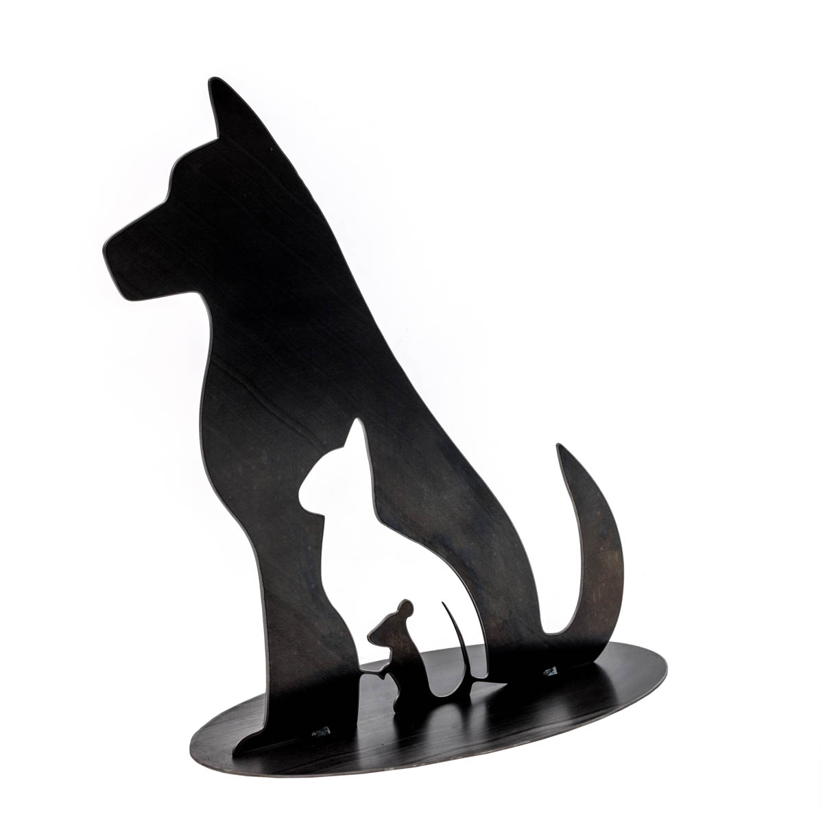Tier in Tierfigur aus Hund, Katze und Maus aus Edelrost 